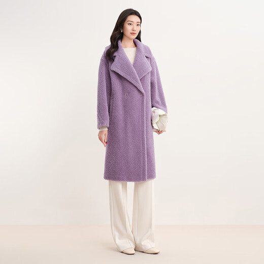 Cole Tier Winter 100 Sheep Wool Coat Women's Thick Sheep Shear Mid-Length Coat Light Purple L