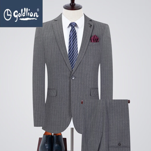 GOLDLION G+ Goldlion Brand Wool Suit Men's Suit 2025 New Business Banquet Dress Suit No-Iron Gentleman Set Gray M 170