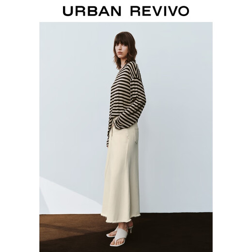 UR2025 new autumn women's temperament daily contrast striped long-sleeved T-shirt UWM450132+ brown striped S