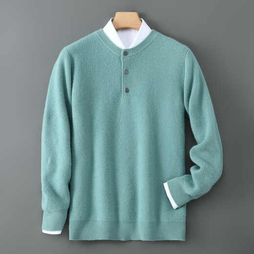 SATCHI twelve-needle double-strand Australian wool cardigan autumn and winter men's Henley collar sweater short loose sweater jacket light gray S