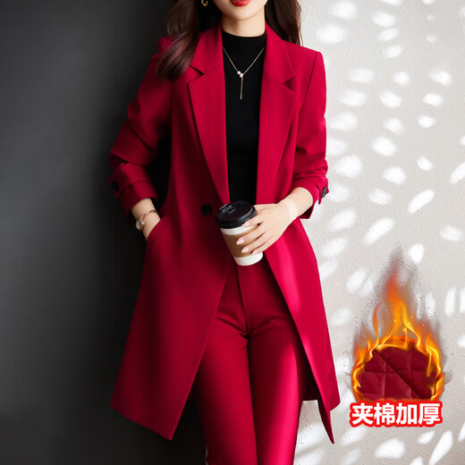 Chenfu mid-length small blazer, feminine business suit, fashionable windbreaker, work clothes, coat, thickened quilted suit, quilted style, single black jacket, L recommended 100-112Jin Jin equals 0.5 kg