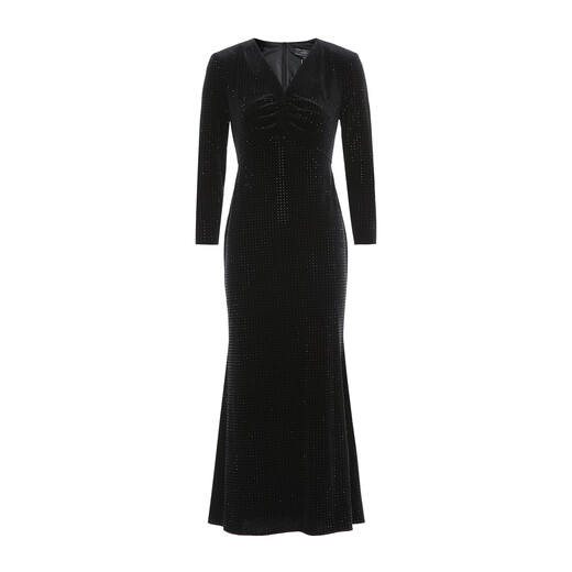 EITIE exquisite light luxury high-end velvet V-neck fishtail dress long skirt autumn and winter new banquet women's skirt 8077704 minimalist black 20 L (165)