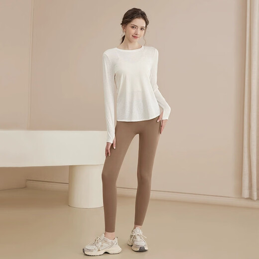 Bright dip yoga wear women's new sports top loose hollow beautiful back long-sleeved T-shirt Pilates training fitness cover-up white top S 80-100Jin Jin equals 0.5 kg