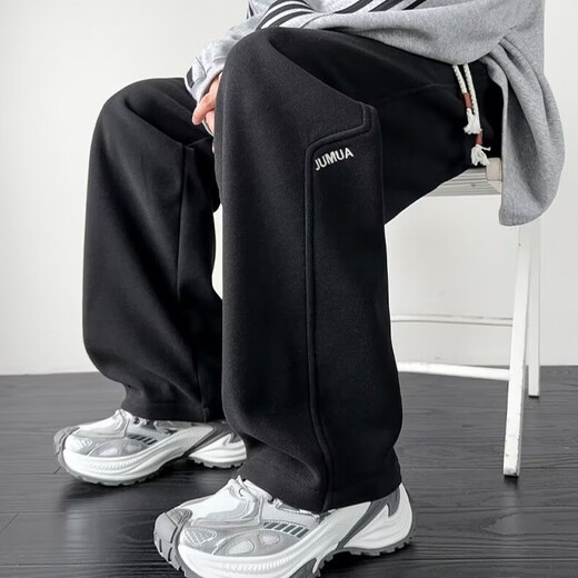 Playboy 2025 Autumn and Winter Heavy Velvet Pants Black Casual Pants Men's Pants Loose Straight Pants Sports Pants Wide Leg Pants Black Velvet XL