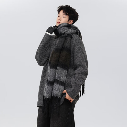 American retro twist design sweater for men and women, lazy henley collar loose pullover sweater for men and women, gray thick XL