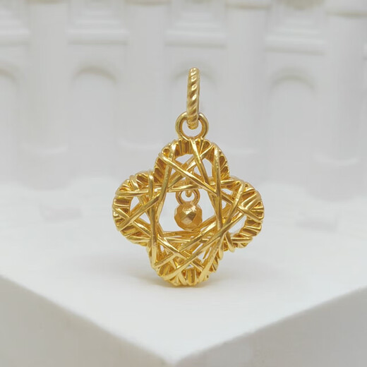 18K gold diamond pendant, brushed clover, 18K gold woven four-leaf clover pendant, birthday gift for girls, yellow K chain