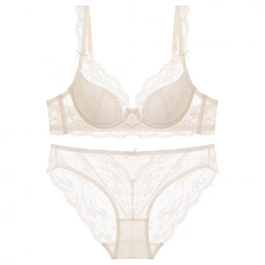 Victoria's style sexy secret French lace underwear for women push up small breasts thin anti-sagging sexy bra set apricot suit 80B 36