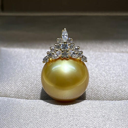 Jinxu natural foreign gold bead pendant Ice and Snow Queen 18K gold diamond thick gold round bright seawater pearl necklace gold 12-13mm