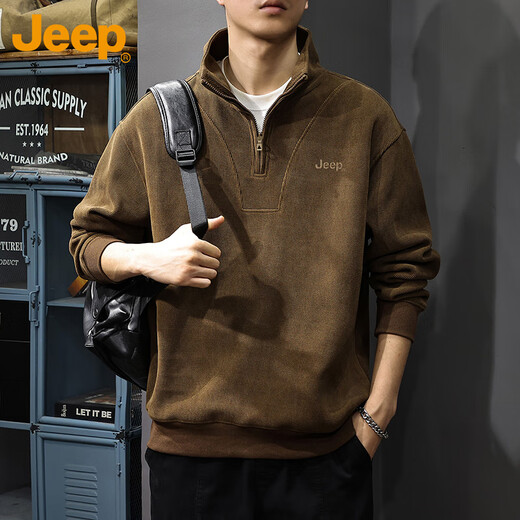 JEEP Jeep толстовка мужская осенне-зимняя на молнии свободная футболка с длинными рукавами мужская вельветовая утепленная теплая мужская одежда светло-бежевого цвета XL