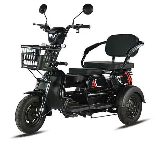 New electric tricycle for home use, lightweight and small, mobility scooter for the elderly, parent-child and ladies' electric scooter for picking up and dropping off children, black 48V lithium battery, 30 Ah - battery life of about 120 miles