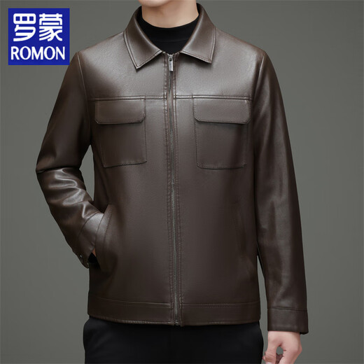 Luo Meng's new imitation leather men's leather jacket autumn and winter casual business lapel leather jacket dad tops men's black L