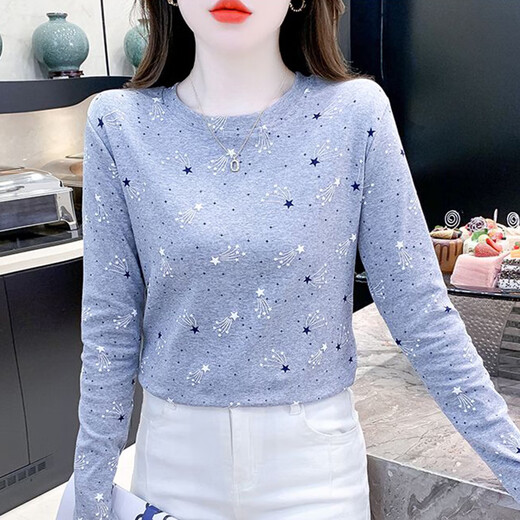 Red Dragonfly Pure Cotton Fashion Base Bass Base para mujeres Autumn de manga larga Nueva camiseta de cuello redondo y versátil ropa interior DD1396# (gris) L de manga larga [sugerido 106-120Jin [Jin equivale a 0.5 kg]]