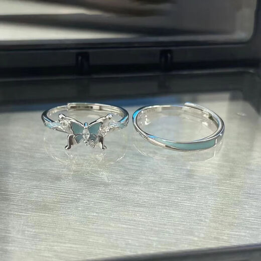 Fantasy Blue Butterfly high-end luminous butterfly gift ring for couples, light luxury and versatile luminous atmosphere ring for men and women Fantasy Blue Butterfly couple rings