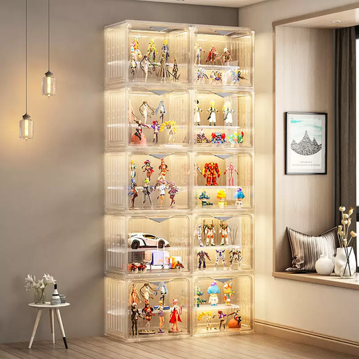 Yusenyi Model Display Cabinet Transparent Ornament Building Blocks Suitable for LEGO Household Blind Box Model Storage Toy Display Shelves (Model Display Cabinet) 4 Grids 4 Layers Fantasy Transparent (Model Display Cabinet) 4 Grids 4 Layers Fantasy Transparent