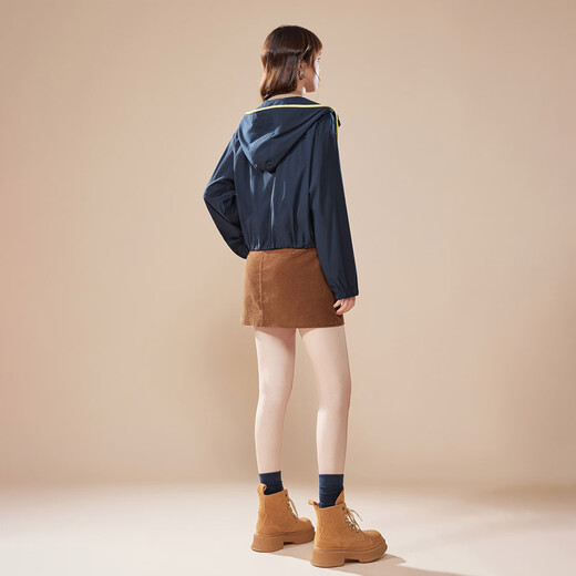 IEF/Aiyifu 2025 Autumn New Korean Fashion Casual Commuting Temperament Loose and Versatile Hooded Jacket Navy XS