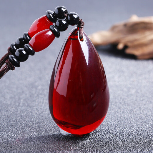 Xiyinfu natural blood pool water drop pendant beeswax safe brand pendant for men and women ethnic style amber necklace sweater chain accessories blood amber square card pendant + lanyard