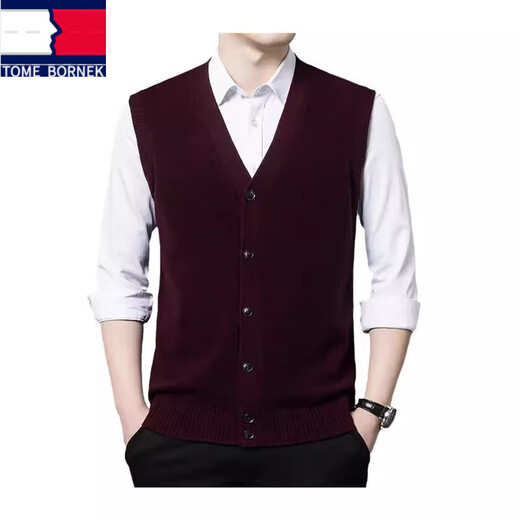 TOME BORNEK high-end 100 pure wool vest men's middle-aged and elderly dad wear sleeveless vest v-neck wool sweater vest cardigan BP-2206 gray XL 175-140-155Jin Jin equals 0.5 kg