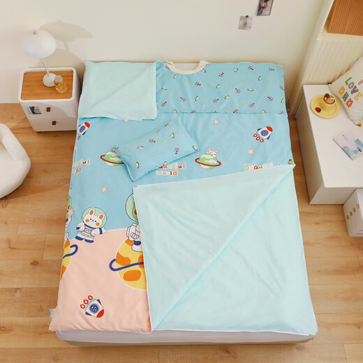 Children's Sleeping Bag Autumn and Winter Seasons Detachable Cotton Anti-Kick Quilt Medium and Large Children's Anti-Kick Quilt Sleeping Bag-Soy Quilt Core Astronaut 120x150cm Single Quilt Cover