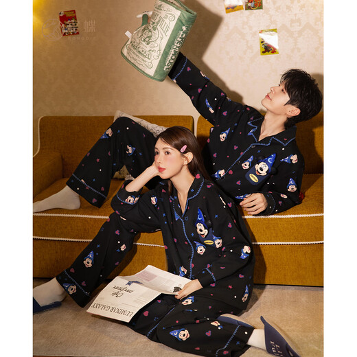 Gongdie Light and Soft Disney Mickey Spring and Autumn Couple Pajamas Women's Long Sleeve Cartoon Home Clothes Set Men's