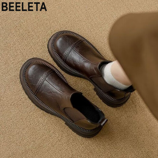 Belle Thick Soled Chelsea Women's Boots 2025 Autumn and Winter New British Style Martin Boots Women's Popular Short Boots This Year Dark Brown Single Liner 37