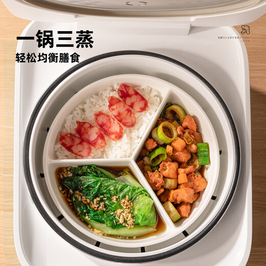 Newair ceramic rice cooker inner steamer, three-compartment steaming tray, round baby food supplement, one-pot steaming wok, steaming bowl drawer, steamed vegetables in one pot, ceramic three-part steaming tray diameter 19CM - tall model, no Specifications