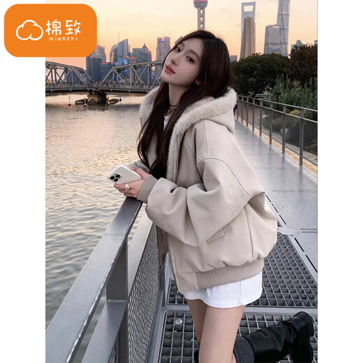 Cotton mountain sculpture hooded cotton jacket for women in winter new style plus velvet thickened warm jacket cotton coat down jacket down jacket M6047 apricot color high quality L 100-120Jin Jin is equal to 0.5 kg