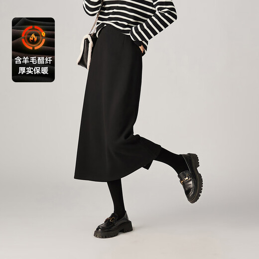 SOFSIL Acetate Wool Premium Slim Slit Skirt 2025 Winter Fashion Thickened Mid-Length Straight Skirt Black L (28)