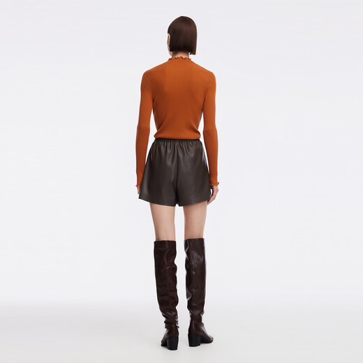 Gloria PU leather shorts for women 2025 new autumn and winter popular wear high waist pants for small people 1ECC1A450 90Y dark brown S