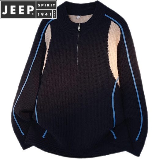 JEEP SPIRIT couple wear autumn and winter American retro splicing contrast sweater Henry collar half zipper warm sweater men's and women's jacket gray M