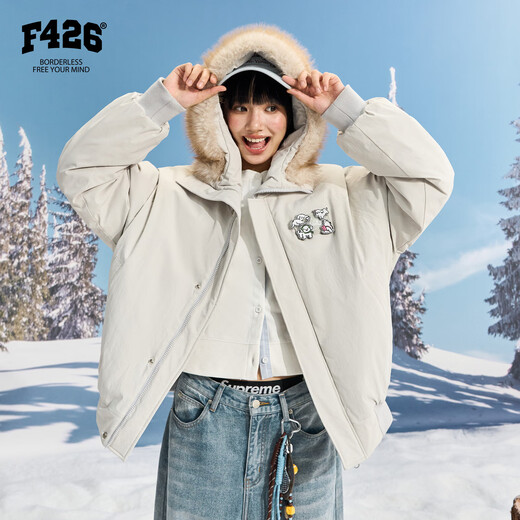 F426 national fashion brand winter new casual loose hooded simple fur collar Velcro cotton jacket navy blue M