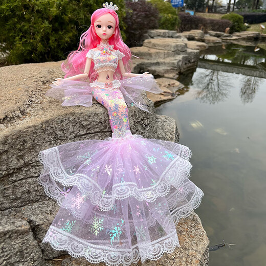 Shantou Lincun's new mermaid princess doll children's birthday gift handmade wedding dress doll lace mermaid yellow about 45 cm long from head to tail