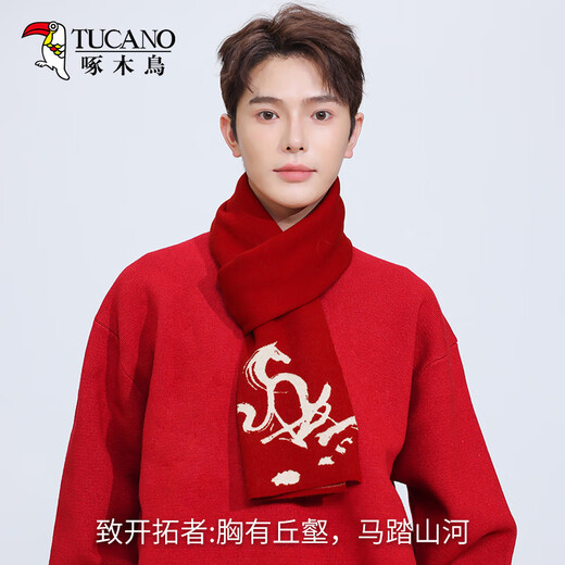Woodpecker (TUCANO) Year of the Horse limited wool scarf for men's zodiac sign red scarf and scarf for New Year gifts for boys