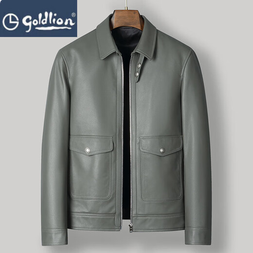 金利来（Goldlion）2024新款头层牛皮皮夹克 海宁真皮皮衣 男短版衣翻领外套潮 大象灰单层皮 4XL _165-179斤