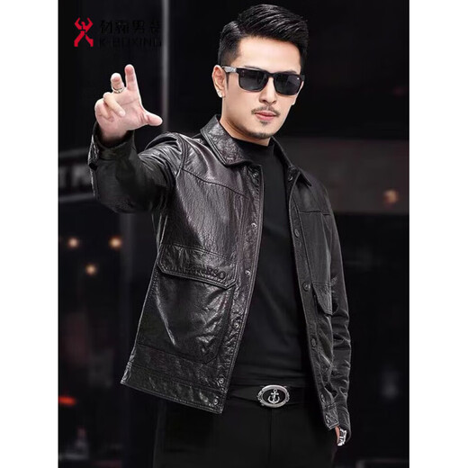 KBXNG Jinba leather jacket men's short oil wax first layer sheepskin new lapel spring and autumn wallet men's jacket black-single style black-single style M 170/-recommended 90-120Jin Jin is equal to 0.5 kg