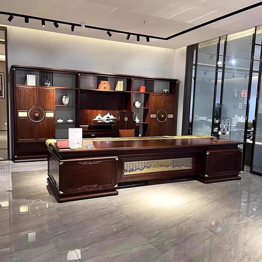 Solid wood executive desk boss desk new Chinese style desk 2025 new style ebony wood chairman high-end office furniture color palette/customization contact customer service