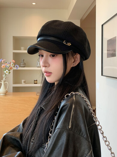 Xiaohongshu's hot style Japanese retro literary style black duck beret for women, casual and versatile, temperament and face, Xiaoba, black (55-59cm), one size fits all