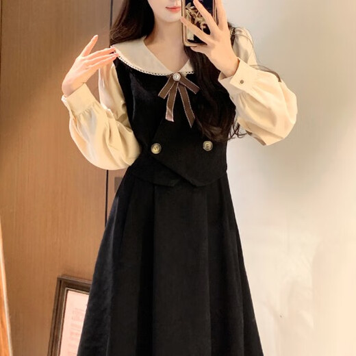 Xiang Ge's 18-year-old adult ceremony dress for girls, light luxury, high-end autumn and winter 18-year-old girl, high school student graduation holiday two-piece skirt, black M