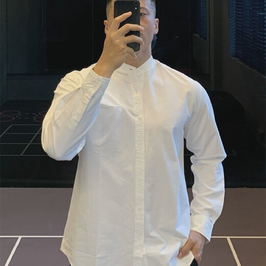 Urban commuting Japanese retro Henry collar cotton shirt long-sleeved T-shirt men's casual shirt black M