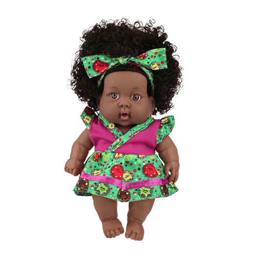 Shantou Lincun African black doll cute doll comfort baby sleeping doll vinyl reborn fake doll children's toy girl Q8-004C blue and green picture overalls 20m