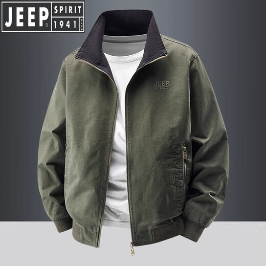 JEEP SPIRIT Jeep Reversible Jacket Men's Autumn and Winter Multi-Pocket Stand Collar Jacket Pure Cotton Work Jacket Men's Spring and Autumn Army Green Reverse Black Blue XL Recommended Weight 130-150 Jin Jin is equal to 0.5 kg