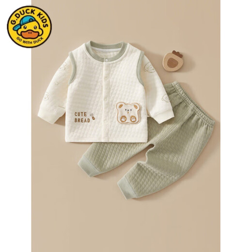 G.DUCKKIDS little yellow duck baby underwear set quilted clothes autumn and winter split high-waisted baby pajamas children's home clothes set green suspender bear 66 cm