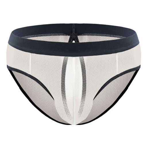 Low-waist men's thong mesh hollow translucent underwear sexy close-fitting breathable youth casual shorts off-white one size fits all recommended 110-145 Jin Jin equals about 0.5 kg