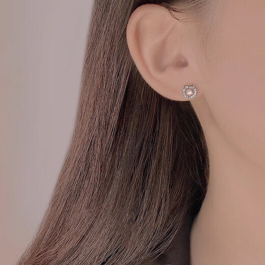 Qi Xiaomi s925 sterling silver bow pearl earrings for women 2025 new popular earrings niche light luxury high-end earrings a pair of bow pearl earrings s925 silver