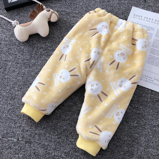 YEEHOO英氏宝宝棉服冬季外套婴儿棉袄上衣新生儿加厚加绒冬装保暖法兰 黄乖兔(双层绒裤) 90 cm(XL码)