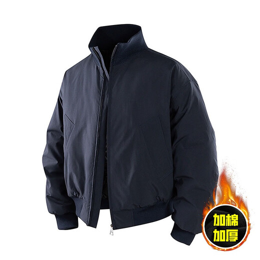 Playboy (PLAYBOY) 2025 short bomber jacket men's autumn and winter trendy brand American cotton thickened stand-up collar right shoulder jacket black (cotton thickened) XL