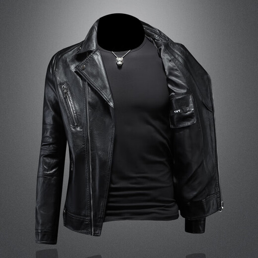 VDJFA2025 Autumn New Lapel Motorcycle Leather Jacket Men's Casual Jacket Youth Slim Trendy Cycling Leather Jacket Black XL