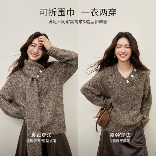 Shandubila foreign-style scarf collar stretch thick sweater women's winter wool warm long-sleeved sweater loose inner top