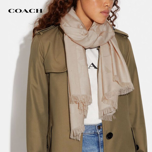 COACH brand direct supply, same style autumn and winter warm wool and mulberry silk scarf for men and women, light brown CB700 New Year gift