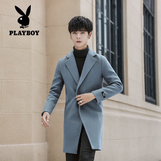 Playboy (PLAYBOY) windbreaker men's mid-length Korean style slim and handsome cotton-thick woolen coat men's woolen coat men's trend apricot cotton M