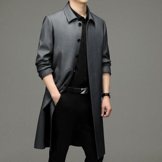 NOSSKISS international brand middle-aged windbreaker men's autumn and winter long knee-length single-breasted coat business casual solid color coat navy one size 185/XXL suitable for 155-170Jin Jin equals 0.5 kg